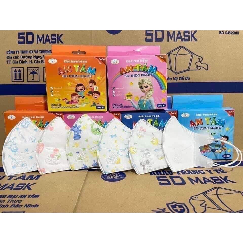 60 cái Khẩu Trang Kid 5D cho bé, 3 lớp kháng khuẩn, mềm mịn khi đeo