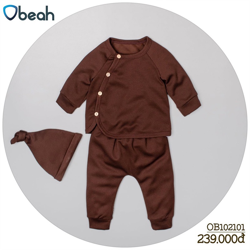 đồ bộ cho bé, set bộ kèm mũ màu Socola chất liệu cotton tổ ong Fullsize 59 đến 90 cho bé yêu từ 0 đến 24 tháng