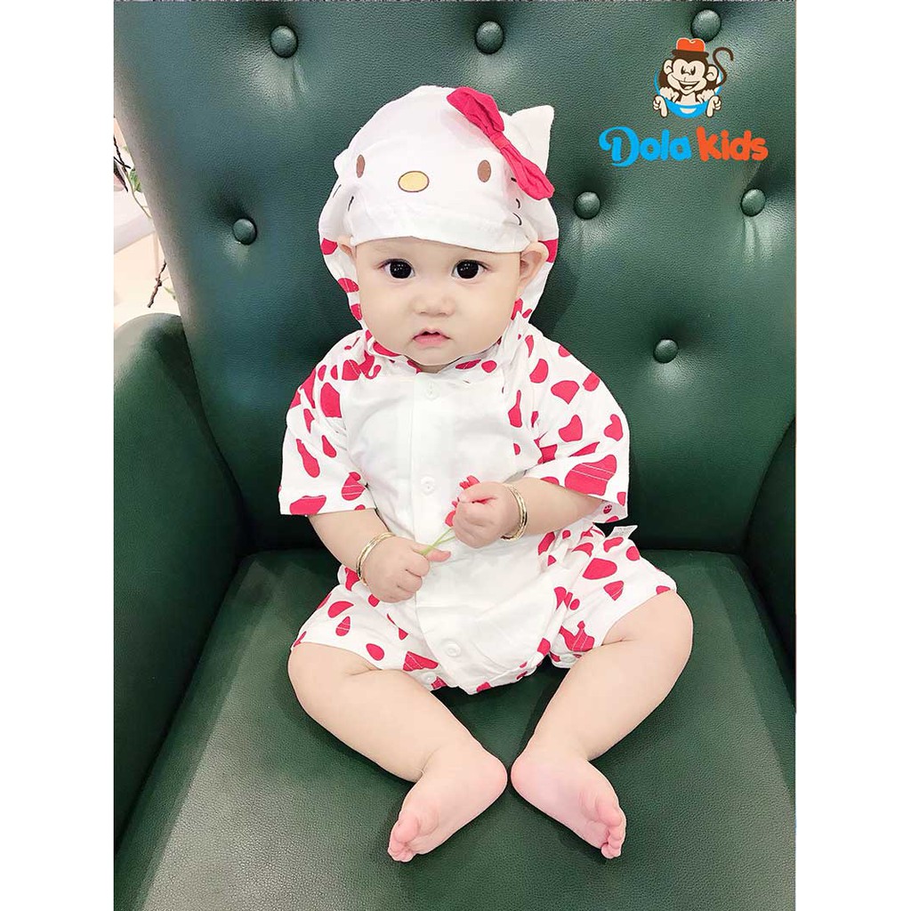 Quần áo trẻ em, trẻ sơ sinh hình thú Mèo Kitty cotton ngắn tay có mũ cho bé 0-3 tuổi
