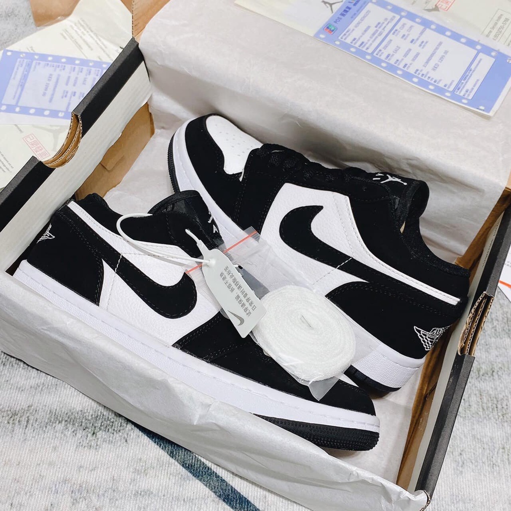 Giày thể thao Jordan 1 đen trắng nam nữ, Giày Sneaker jodan, JD1 low đen cực dễ phối đồ full box bill