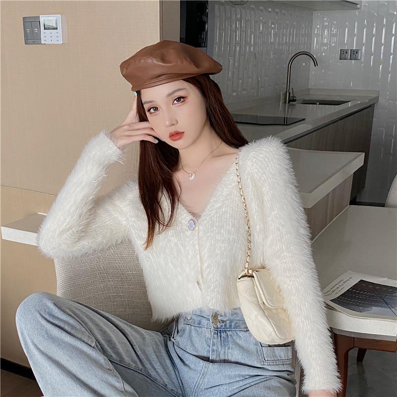 Áo khoác cardigan dệt kim cổ chữ V dáng rộng thời trang 2021 cho nữ