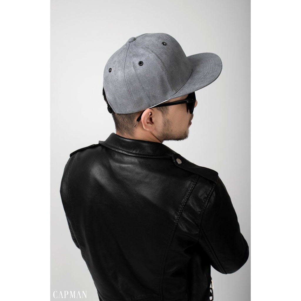 Mũ snapback chính hãng CAPMAN phong cách hiphop vải da lộn trơn màu xám CM59