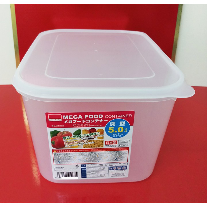 Hộp nhựa đựng thực phẩm trong suốt, có nắp,  26,5x19.4cm cao 14,3cm; 5 lít Nhật sx. D055