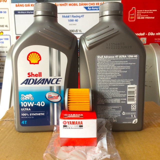 Shell Châu Á - Combo Nhớt Shell Advance Ultra 10W-40 + Lọc Nhớt Yamaha Suzuki Cao Cấp