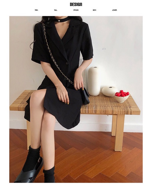 {Order,bigsize,M-4Xl}Váy cổ vest đen thanh lịch tay lỡ | BigBuy360 - bigbuy360.vn