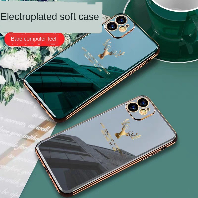 Ốp điện thoại mặt gương viền mềm họa tiết đầu hươu chống sốc cho iPhone 11 Pro Max X Xs XR 7 8 Plus 6 6S SE 2020