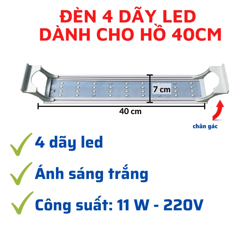 Đèn LED hồ cá 40cm FULL TRẮNG dùng cho hồ cảnh 40cm với 4 dãy đèn phù hợp cho hồ cá , hồ thủy sinh