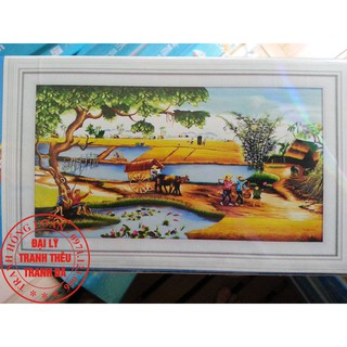 Tranh đính đá phong cảnh làng quê