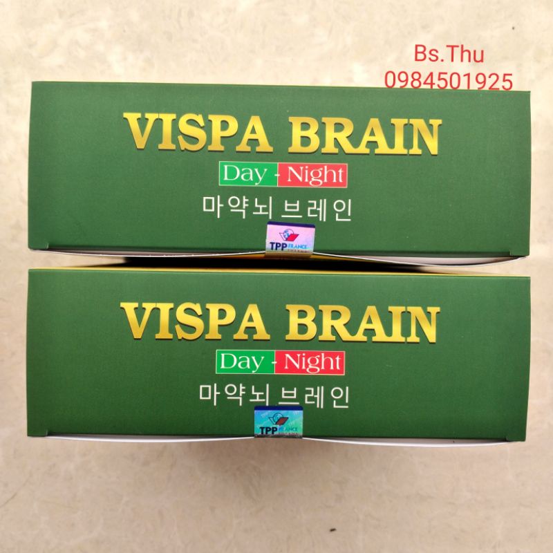 VISPA BRAIN viên bổ não ngày và đêm Hỗ trợ hoạt huyết, tăng tuần hoàn não cải thiện giấc ngủ Hộp 2 lọ x 30 viên