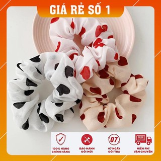 Buộc tóc, cột tóc vải Scrunchies Trái tim siêu xinh
