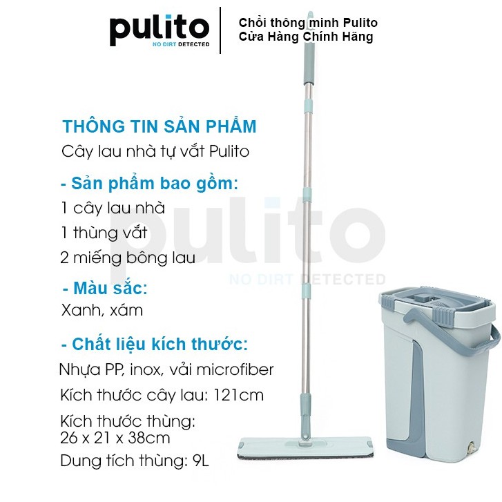 Bộ cây lau nhà ,chổi lau nhà tự vắt thông minh chính hãng Pulito TẶNG  Kèm 2 miếng lau siêu sạch LS-CKT-N