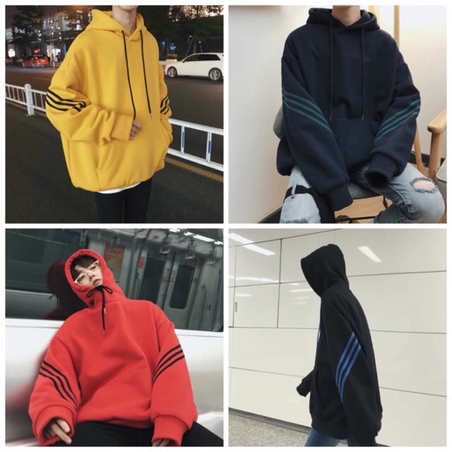 áo hoodie vải nỉ lót bông dày dặn viền sọc chéo