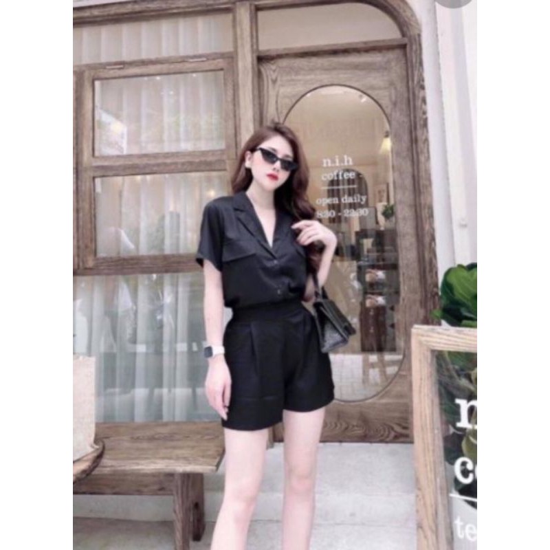 Set áo tay ngắn cổ sơ mi và quần ngắn dễ thương