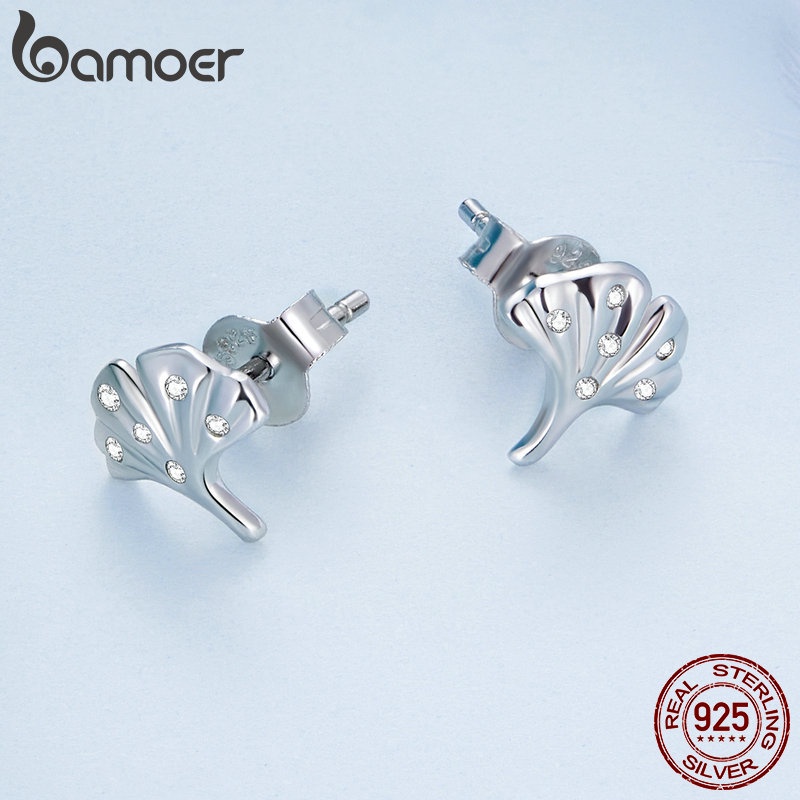 Khuyên tai BAMOER bằng bạc 915 hình chiếc đá đính đá giả đơn giản thời trang