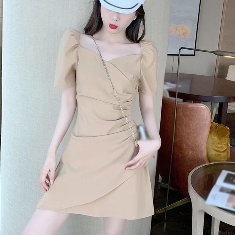 Đầm cổ vuông màu trơn ôm sát phong cách quyến rũ cho nữ