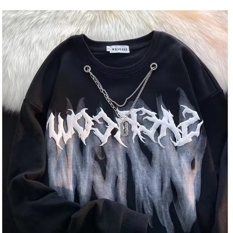 Áo Sweater Tay Dài Cổ Tròn In Chữ Phong Cách Đường Phố Mỹ Thời Trang Mùa Thu Cho Nam Và Nữ