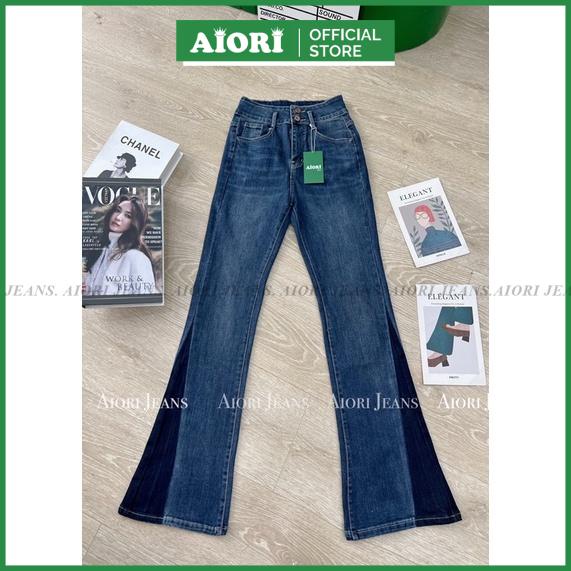 Quần Jean Ống Loe AIORI Lưng Cao 2 Nút Lai Màu Kiểu Vải Co Giãn Tốt_Mã_L008