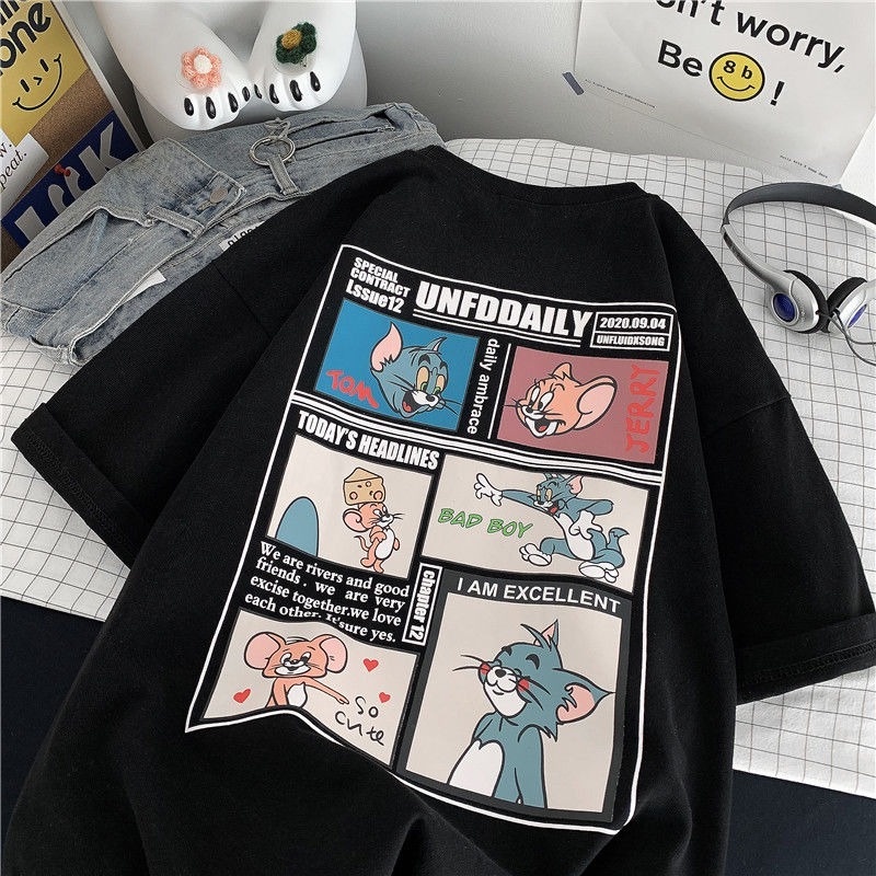 Áo Thun Ngắn Tay Dáng Rộng In Hoạt Hình Phong Cách Hàn Quốc Trẻ Trung Cho Nam Nữ