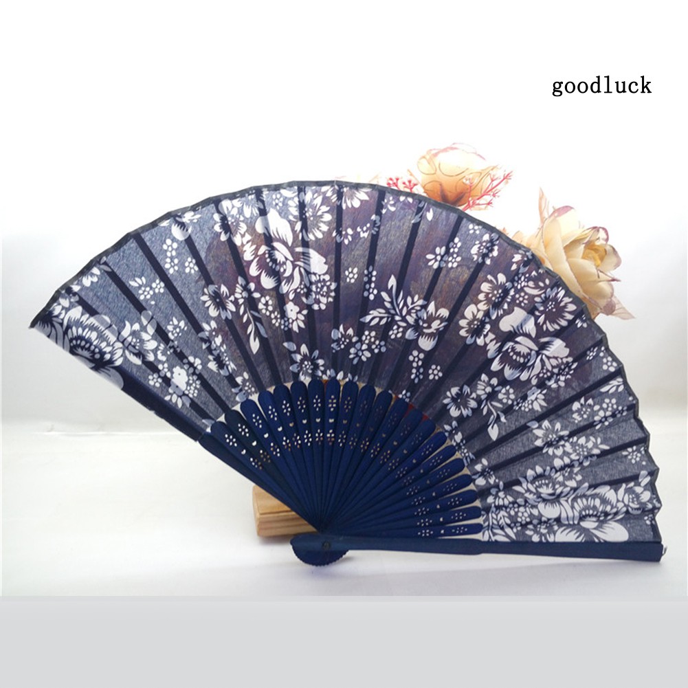 Quạt Xếp Cầm Tay 21cm Họa Tiết Hoa Phong Cách Retro