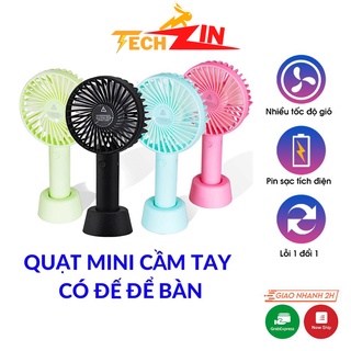 Quạt Mini Cầm Tay Có Đế Để Bàn 3 Tốc Độ Gió N9 Tặng Pin Siêu Bền-TECHZIN