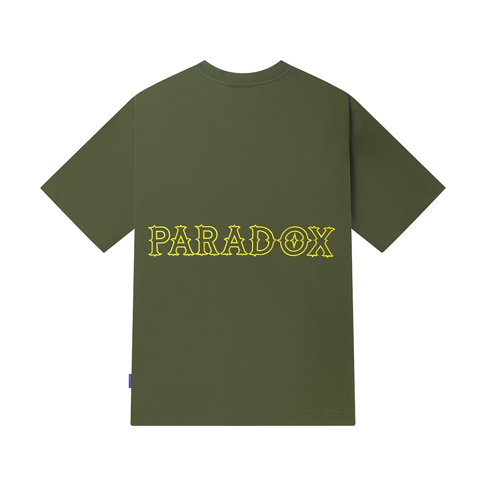 Áo thun form rộng Paradox tay lỡ - Unisex - In hình - ESSENTIAL EMBROIDERY - Màu xanh oliu