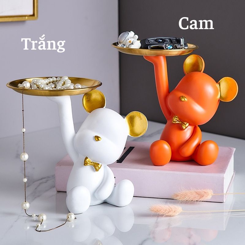 Tượng gấu ngồi decor nhà cửa bear bê khay đựng mỹ phẩm trái cây quà tặng sinh nhật siêu xinh MIIBOOSHI D1.111.TR