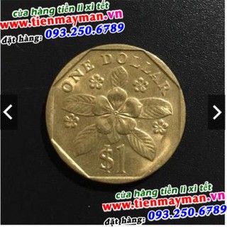 [Phong Thủy] Đồng xu Singapore may mắn hình bát giác + Tặng kèm túi gấm đỏ