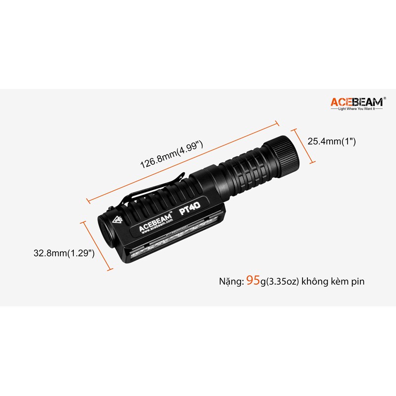 [Đèn pin đội đầu siêu sáng] - ACEBEAM PT40 TẶNG KÈM PIN HG2- ĐỘ SÁNG 3000LM CHIẾU XA 121M PIN 18650