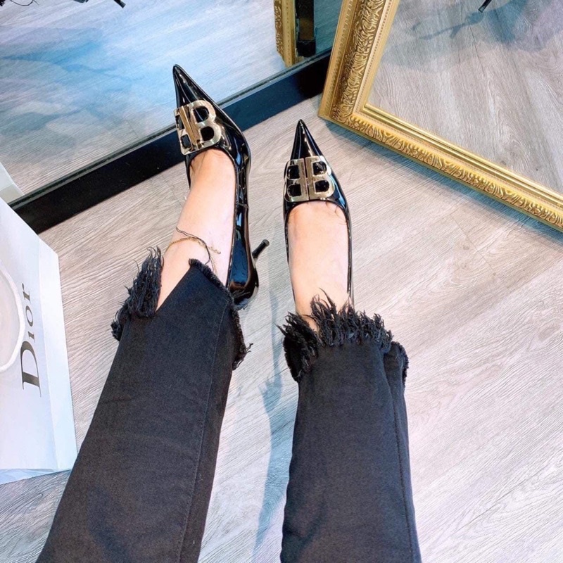 QCCC - Giày Cao Gót Da Bóng Mũi Nhọn Tag Vàng Hàng Đẹp Chuẩn Loại 1