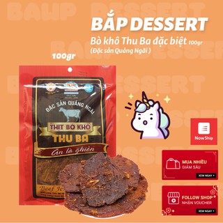 [Gói 100gr] Bò khô THU BA - Đặc sản Quảng Ngãi. Bò khô miếng thơm ngon, vị cay đặc biệt, an toàn, chính hãng