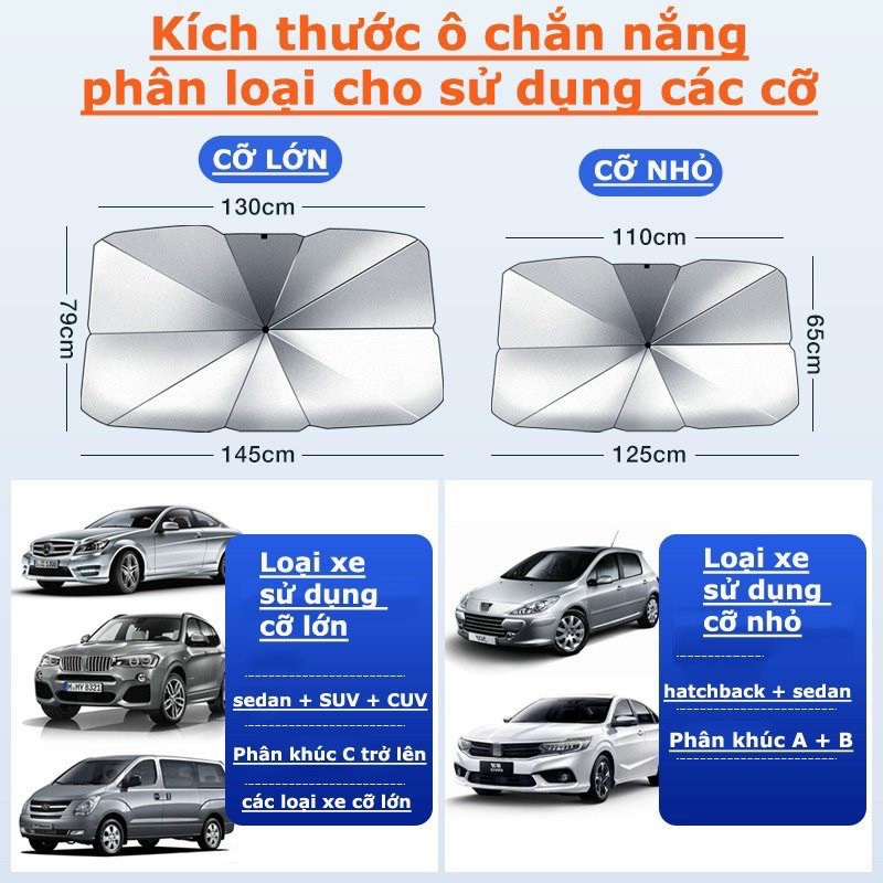 Ô che nắng kính trước xe ô tô - ô gấp ngược thông minh - Dù che nắng kính lái xe hơi cao cấp- Chống tia UV !