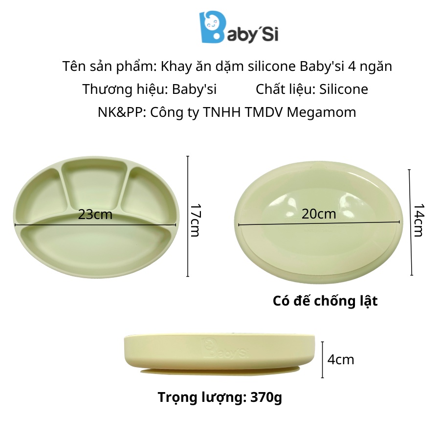KHAY ĂN DẶM SILICONE, KHAY SILICONE 4 NGĂN BABYSI CHO BÉ ĂN DẶM