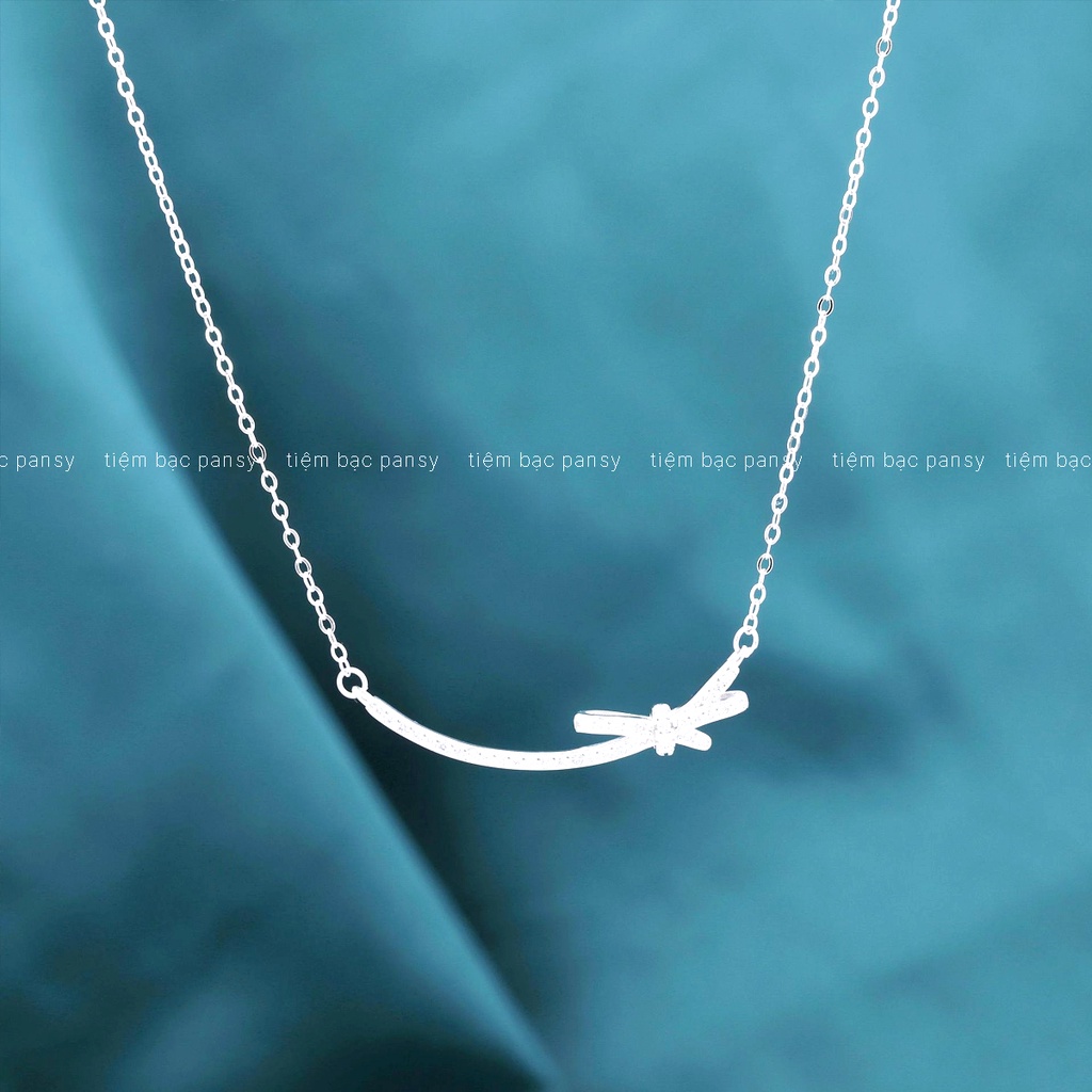 Vòng cổ bạc nữ PANSY hình nơ thắt sang chảnh, dây chuyền bạc 925 mặt cười Smile phối nơ thật thời trang