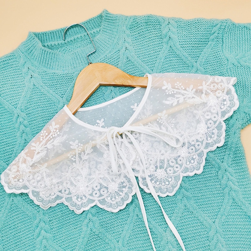 Khăn Choàng Lưới Thêu Hoa Phối Ren Gợn Sóng Thời Trang Nữ