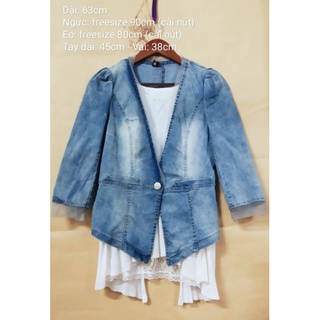 |2hand| Set áo khoác jean vintage và áo len korea phối ren thêu amore xinh xắn