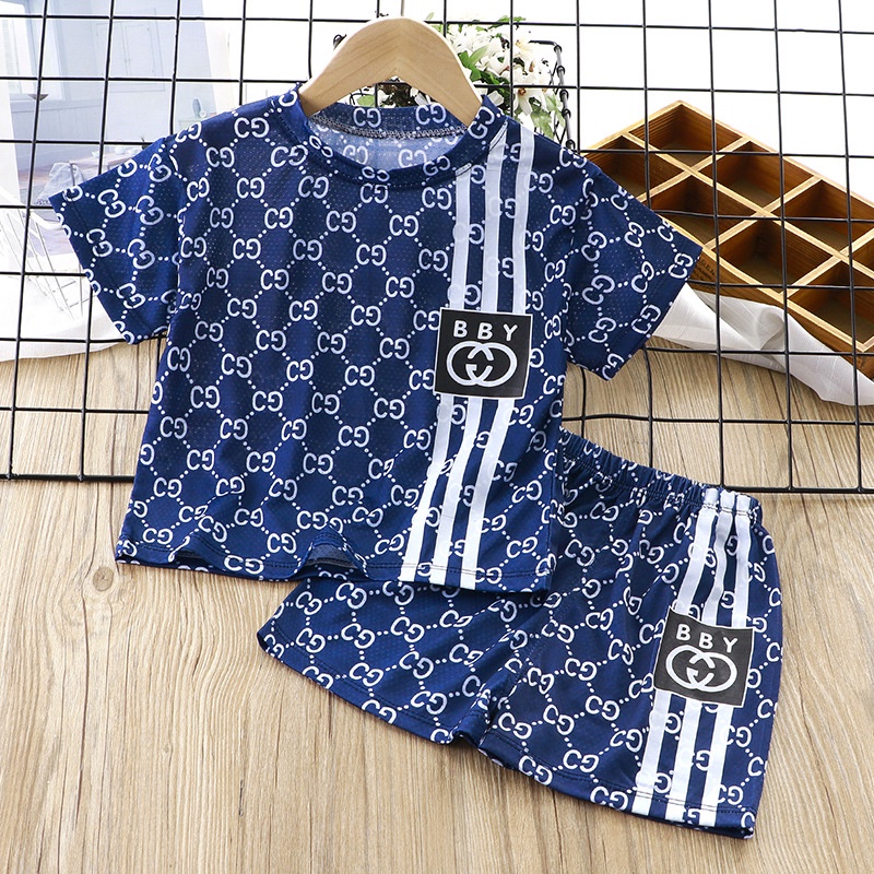 Bộ Áo Thun Tay Ngắn Và Quần Short Bằng Vải Lụa Mát Khô Nhanh Thời Trang Mùa Hè Cho Bé Trai Và Gái