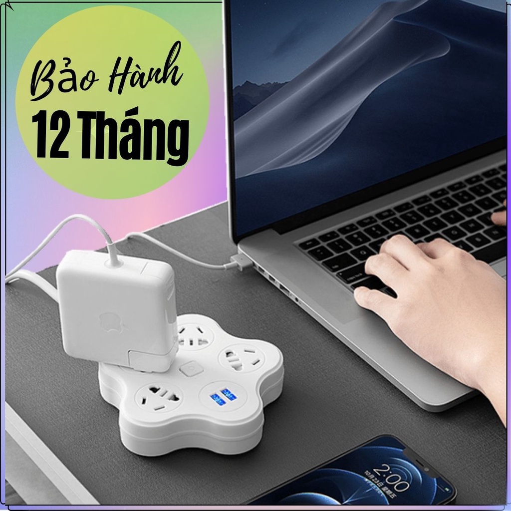 Ổ Cắm Điện Đa Năng Thông Minh Kèm 2 Cổng USB 5V Sạc Nhanh, Công Suất Chịu Tải Lớn - Chống Cháy Nổ - Dây Dài 1,8m ... OM1