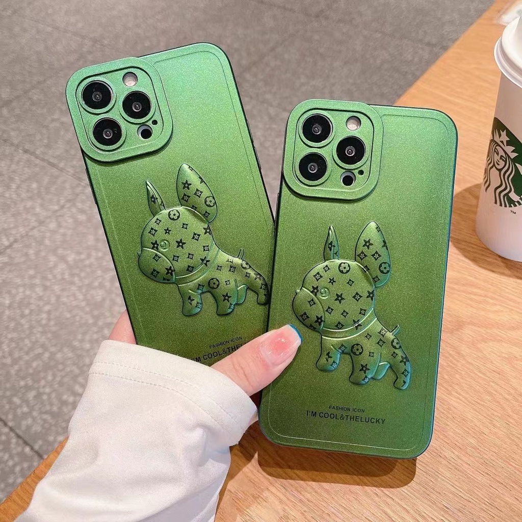 💕CUTE 💕 Ốp Điện Thoại Hình Chó Bull LV BẢO VỆ CAMERA VIỀN VUÔNG iphone IP 7 8 X XS 11 12 13 PLUS PRO MAX