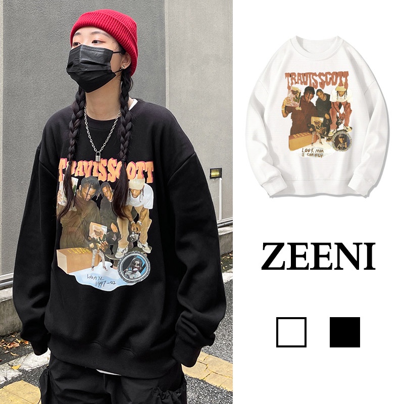 Áo sweater SELVZE cổ tròn dáng rộng in họa tiết kiểu cổ điển Mỹ xinh xắn cho nữ