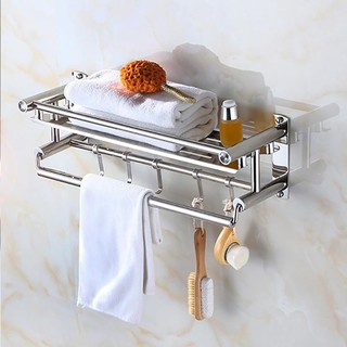 Giá Treo Khăn Nhà Tắm 2 Tầng, Kệ Nhà Tắm INOX 304 Dán Tường Không Cần Khoan Đục