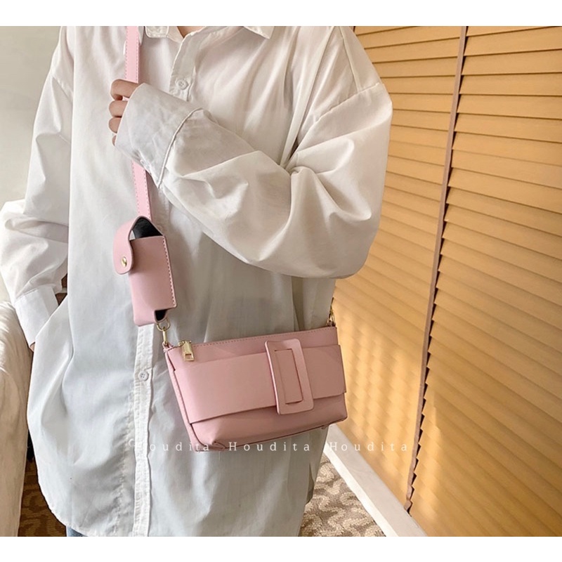 Túi đeo chéo da mềm kèm túi hộp nhỏ ulzzang cá tính nặng động - HOUDITA - STXCTK046