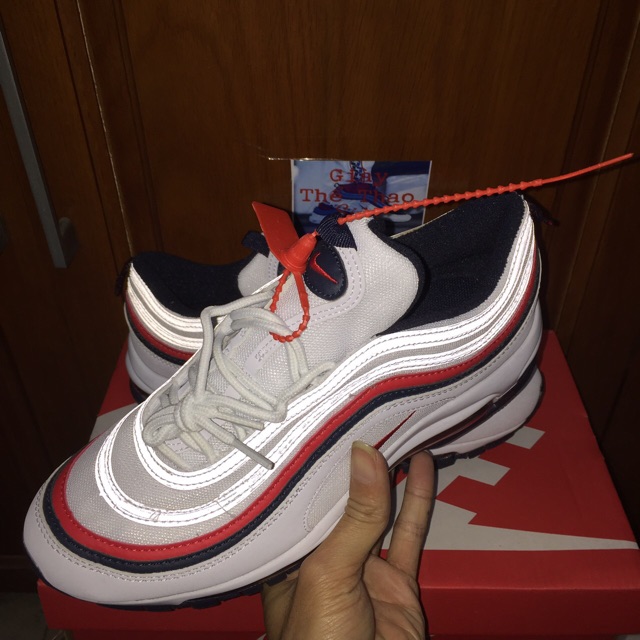 Giày Air Max 97 ( Trắng viền đỏ đen- phản quang)