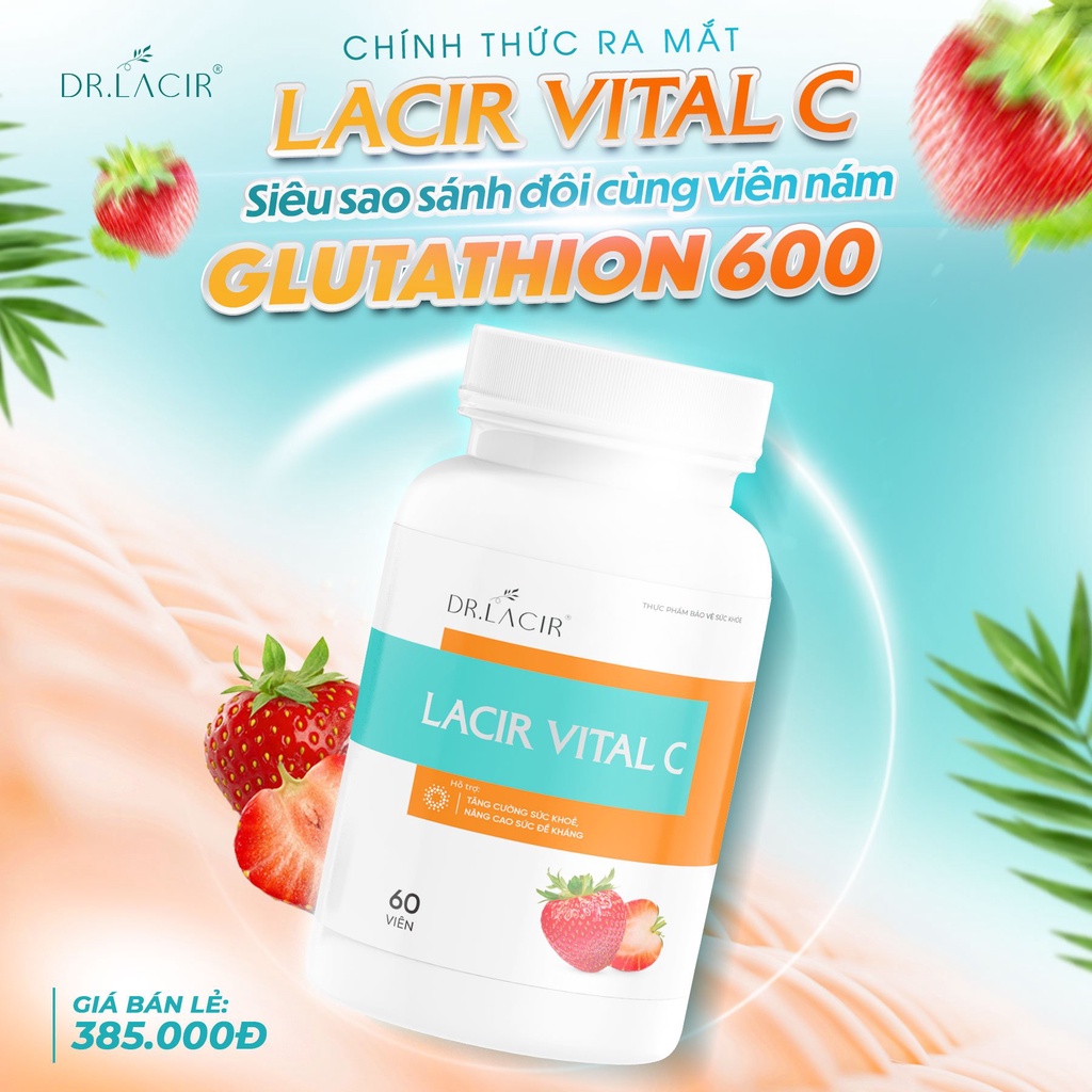 Viên Uống Vitamin C hỗ trợ tăng miễn dịch, giúp hấp thu glutathione và collagen DR.LACIR - Hộp 60 viên DR130