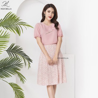 Set Đồ Nữ Mùa Hè HOABELLA Áo Thun Kết Hợp Chân Váy Voan Họa Tiết Hoa Nhí (BO15)