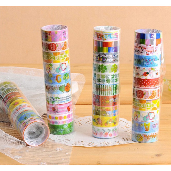 Băng dính washi tape nhiều họa tiết nhiều hình