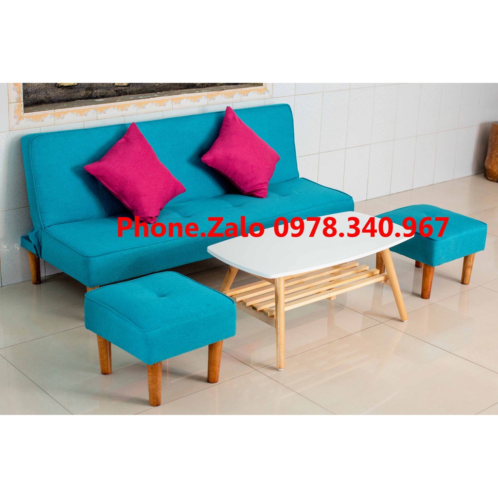 Ghế sofa bed đa năng bật ra thành giường kích thước 1m7x90 kèm 2 đôn vuông và bàn chữ nhật có gối ôm MY HOME 01