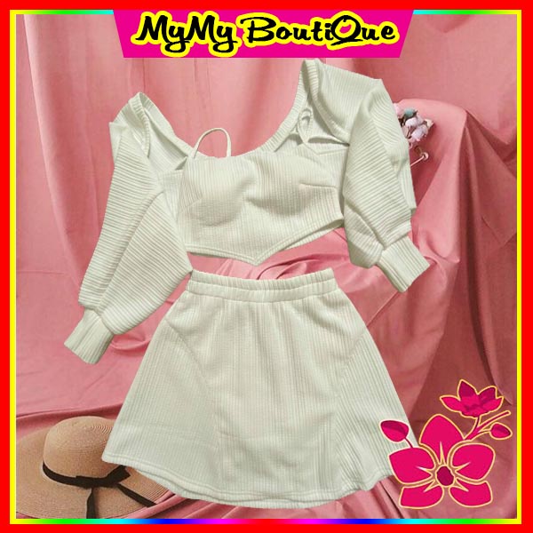 Chân Váy Chữ A Ngắn, Áo 2 Dây Kèm Khoác Crop Free Size Dưới 55kg | BigBuy360 - bigbuy360.vn