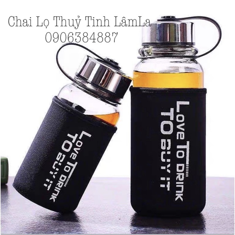 Bình Thuỷ Tinh Đựng Nước Nắp Nhựa Bạc Love To Drink 600ml - 800ml