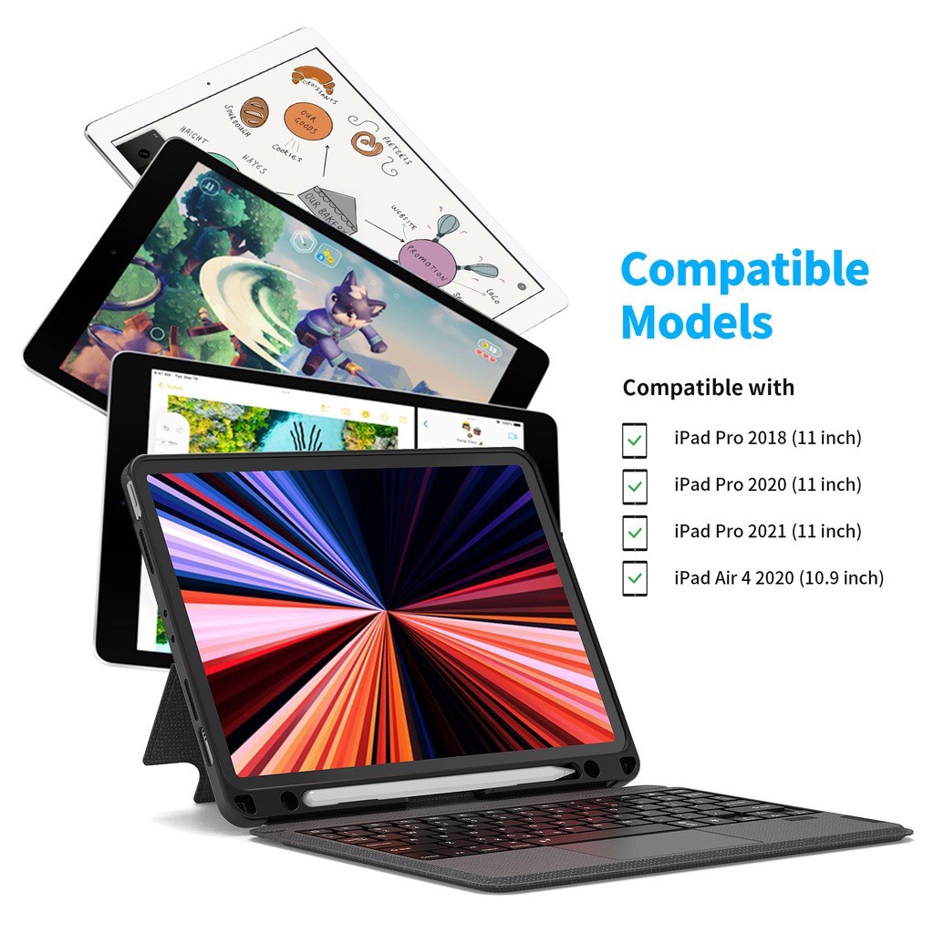 Bao da bàn phím Wiwu Mag Touch cho iPad Gen 10 10.9 inch 2022 , Pro 11 inch / M1 / M2 , Gen 9/8/7 10.2 , Air 5/4 10.9 in