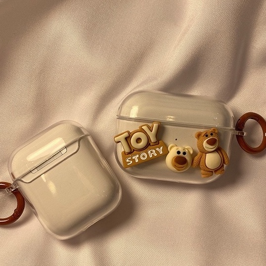 Dễ Thương Vỏ silicon trong suốt bảo vệ hộp sạc tai nghe Apple AirPods 1 / 2 gắn hình gấu hoạt hình dễ thương thời trang